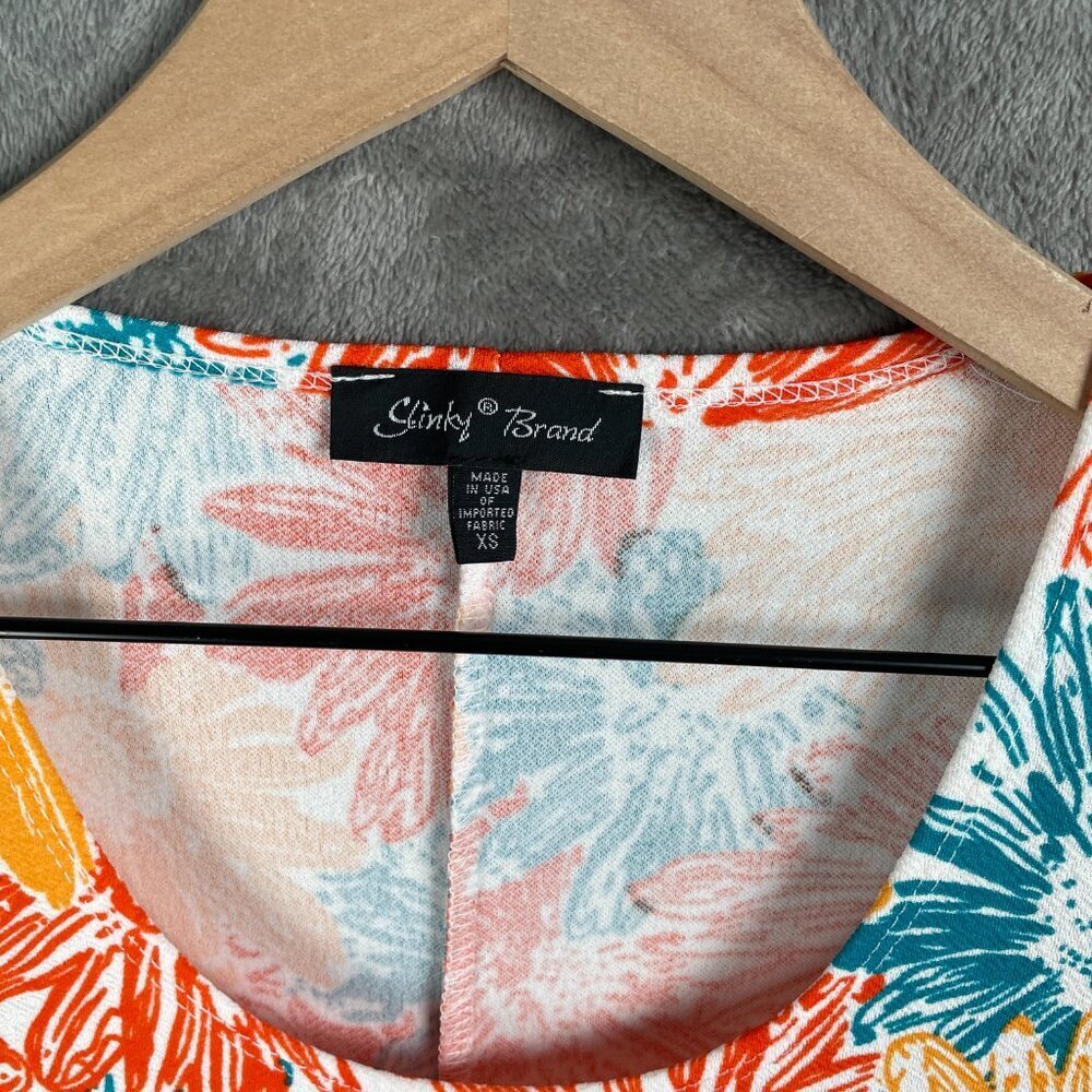 Slinky Brand Floral Shift Dress Womens XS Orange Blue White Boho Beach Lagenlook - Picture 3 of 7